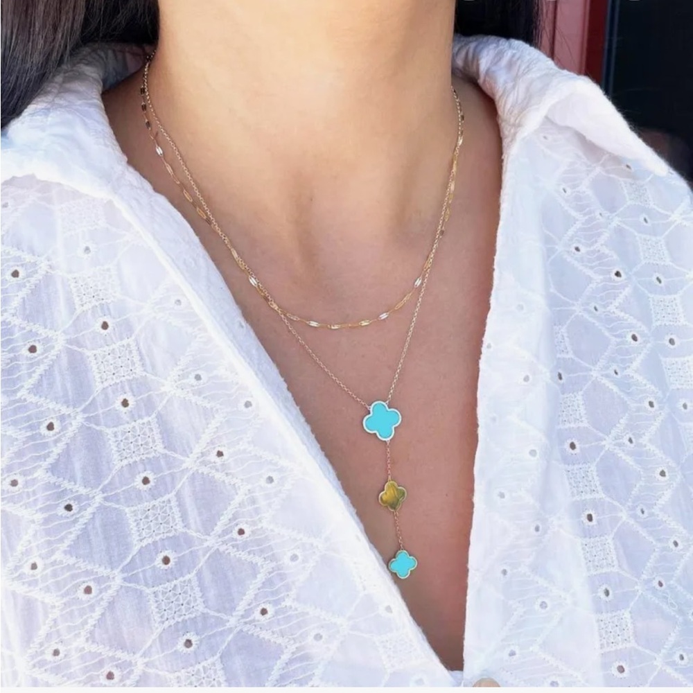 The Lovery Turquoise Clover Lariat Necklace